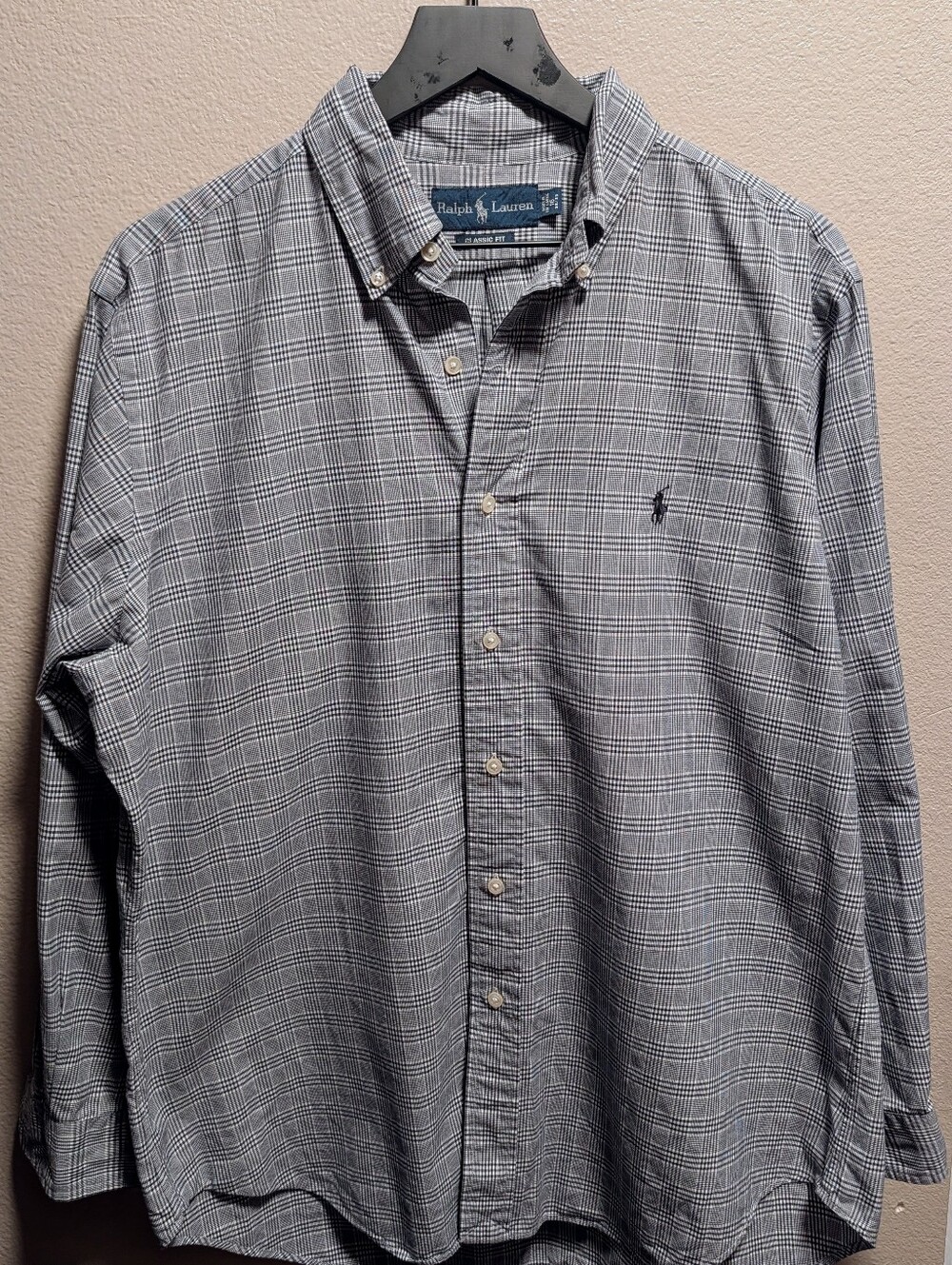 Ralph Lauren Classic Fit Mens L Shirt Navy Plaid Check Button Down Long Sleeve